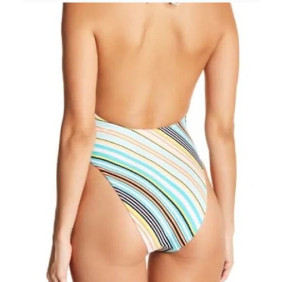 The Bikini Lab Striped Asymmetrical Waist One Piece Swimsuit Women's Medium - Picture 2 of 7